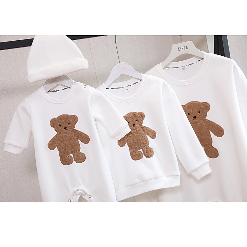 Áo gia đình Thu đông Familylove – Đồ gia đình Mùa Đông họa tiết hình Gấu Nâu dễ thương Chất Cotton Nỉ da cá Cao cấp