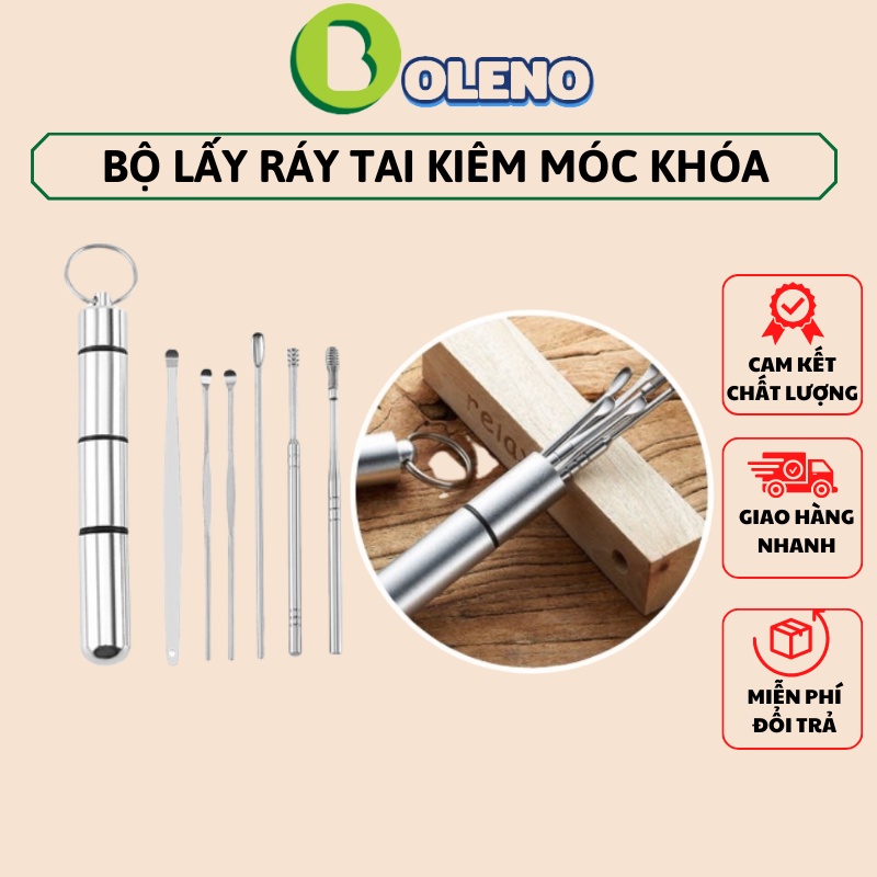 Bộ lấy ráy tai 6 món thép khôn gỉ kèm hộp đựng móc khóa tiện dụng giữ vệ sinh