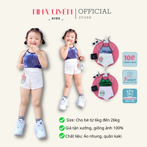 Set Áo Yếm Quần Đùi Kaki Lưng Cao Hàng Thiết Kế Đủ Size Cho Bé Từ 1 Tuổi Đến 6 Tuổi Shop Nhã Uyên Kids