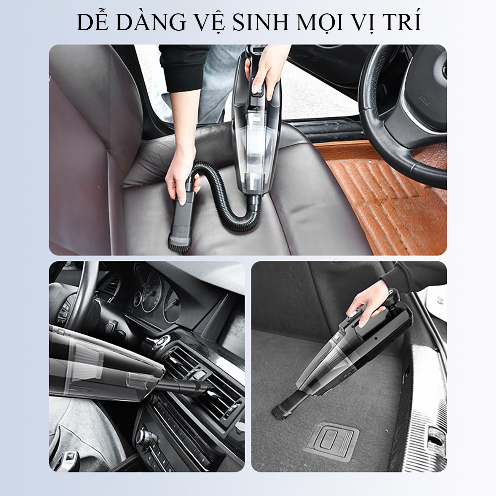 Máy hút bụi ô tô cầm tay đa năng 4 in 1. Hút bụi, bơm lốp, đo áp suất lốp, đèn pin. Bảo hành 2 năm trên toàn quốc