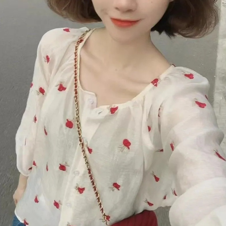 Áo Sơ Mi Nữ Tay Dài Thêu Hoa Chống Nắng Bảo Vệ