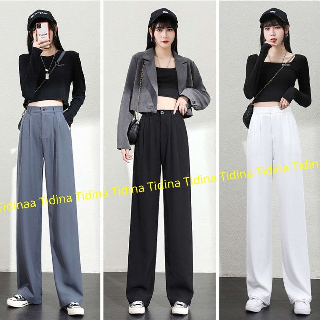 Quần ống rộng nữ TIDINA Quần tây ống rộng nữ 1 khuy phong cách hàn quốc lưng cao đi học công sở quần
