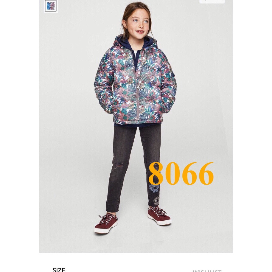 SALE 250K * Mã 8066: Áo Phao lót nỉ Mango hoa, made in Vietnam. Phao rất ấm mà đẹp, mũ giấu trong cổ