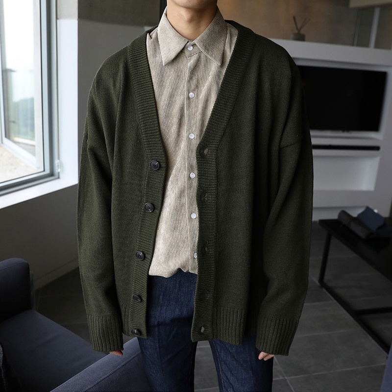 Áo Khoác cardigan Dệt Kim Cổ Chữ v Dáng Rộng Màu Sắc Đơn Giản Thời Trang Xuân Thu 2022 Cho Nam Giới