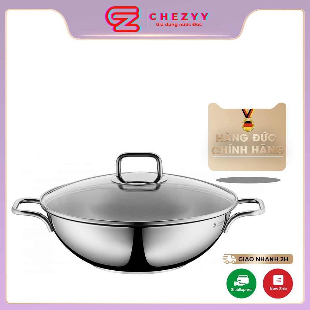 Chảo WMF Wok Party size 28cm, chảo sâu lòng wmf vung kính [Hàng Đức chính hãng]