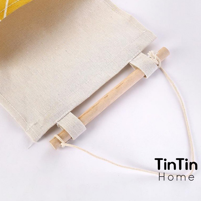 Túi giỏ vải bố đựng đồ treo tường treo đồ vintage 3 ngăn đựng đồ decor trang trí nhà cửa TINTIN TVTT01