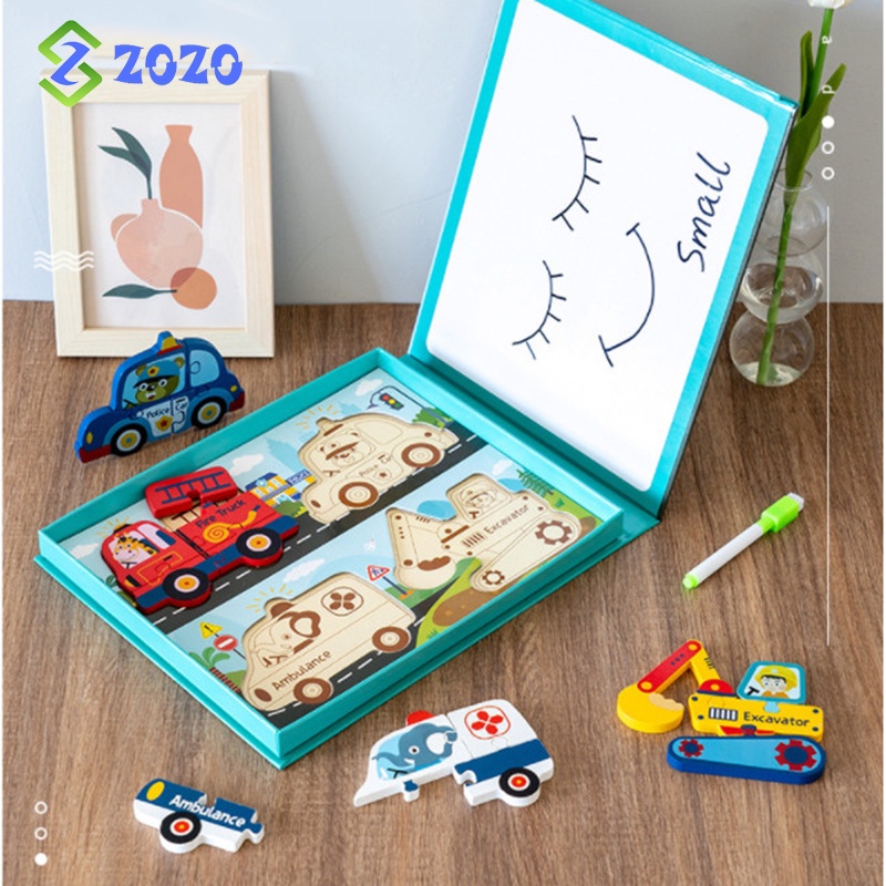 Đồ chơi cho bé trai ghép hình phương tiện giao thông kèm bảng viết- đồ chơi phát triển tư duy sớm cho bé ZoZo Store