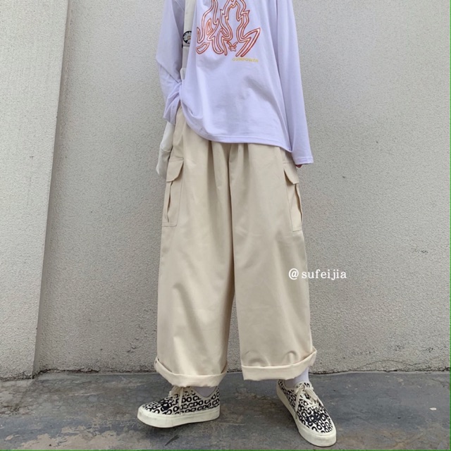 Quần túi hộp unisex ống rộng