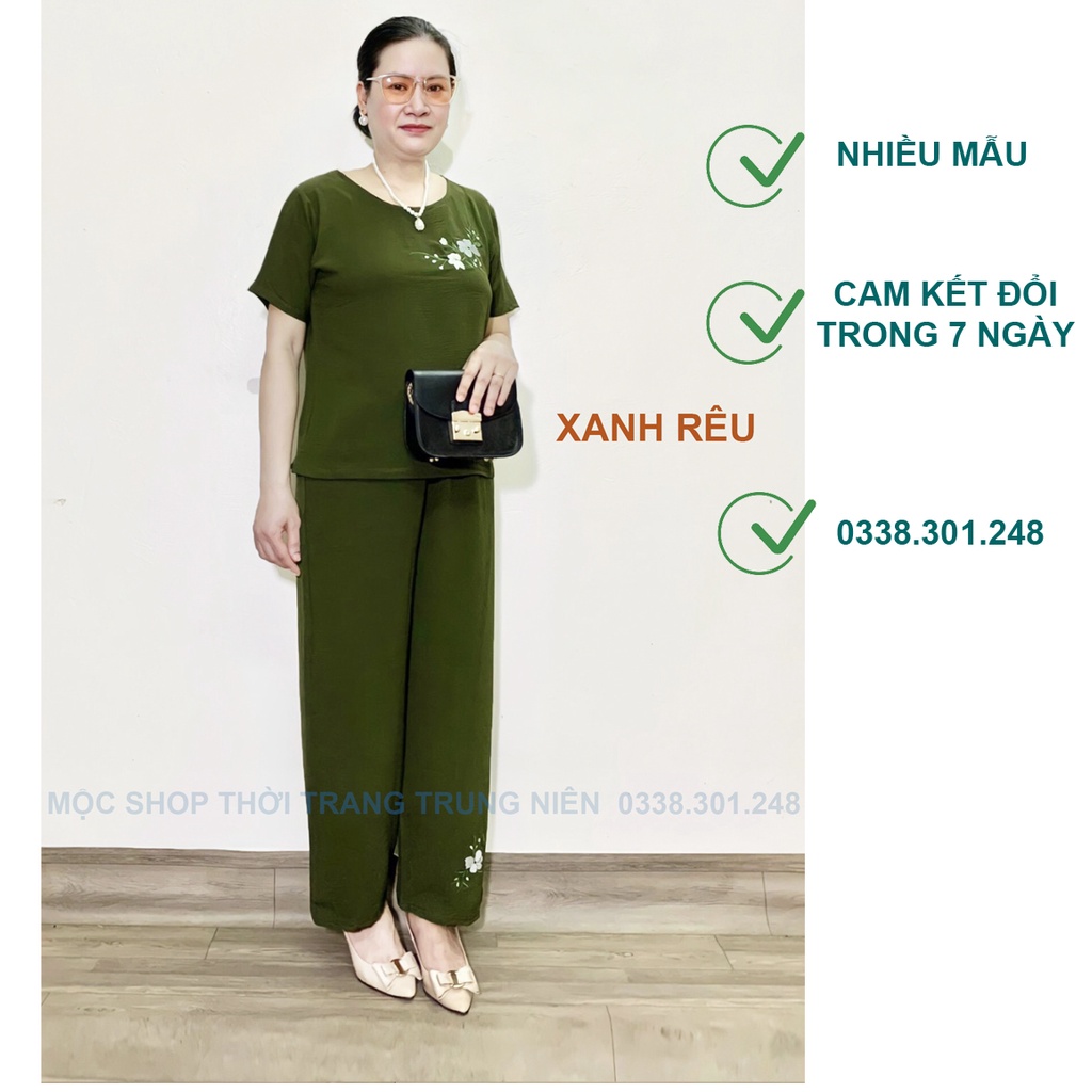 Bộ Đũi Thêu Hoa cho bà cho mẹ Tay cộc Quần dài