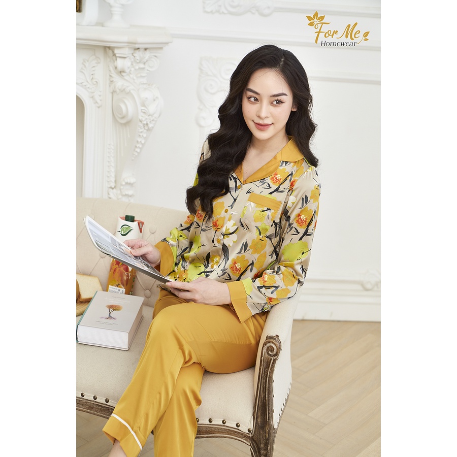 Bộ đồ ngủ, mặc nhà chất Lụa Giấy Luxury DÀI TAY BỘ PHỐI QUẦN 15 ,forme pijama