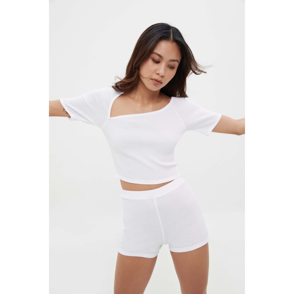 TheBlueTshirt - Áo thun Croptop Nữ - Neckline - Cutout Rib Cotton Top