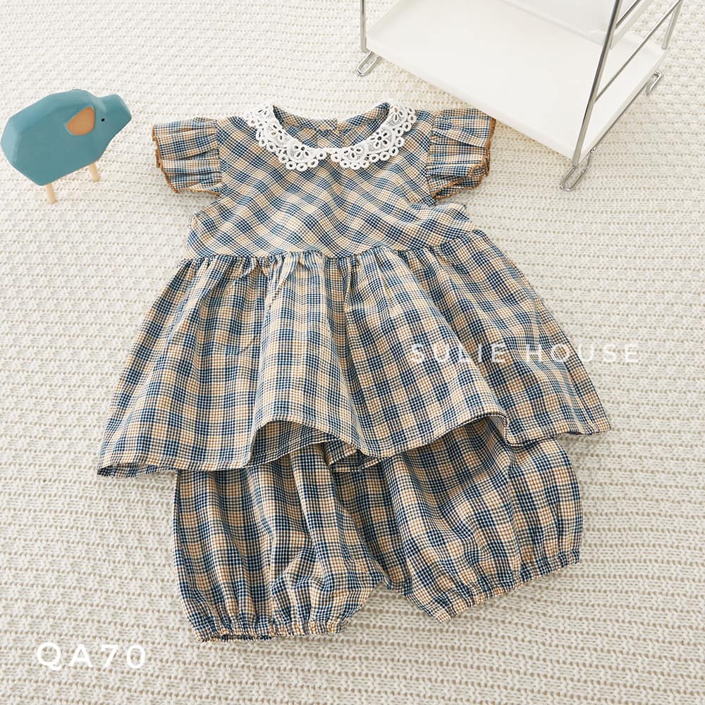 Set váy baby doll + quần kẻ cao cấp - QA70