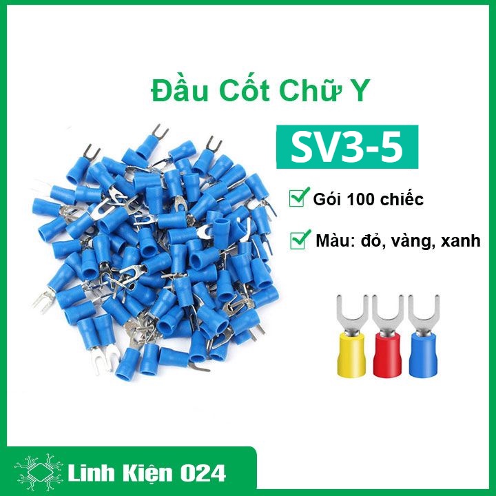 Đầu cos cốt chữ Y, đầu cốt chẻ càng cua bọc nhựa SV3-5 (gói 100chiếc)