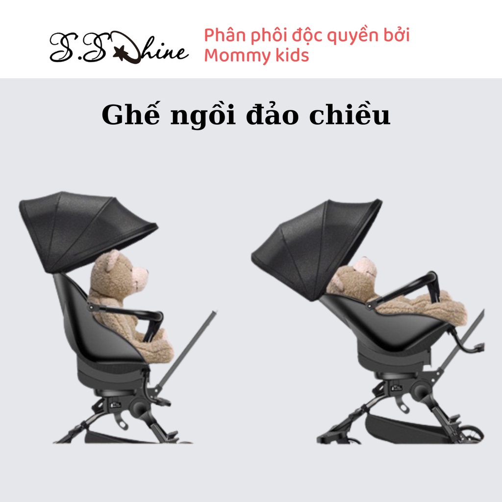 Xe đẩy du lịch gấp gọn MOMMYKIDS MINH CHÂU  4 bánh cho bé, ghế có thể điều chỉnh chế độ nằm, đảo chiều cho bé 0-5 tuổi