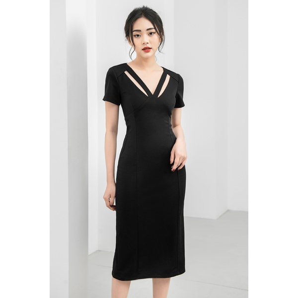 Đầm thiết kế cổ V tay ngắn dáng ôm Gemmi fashion, DK8416