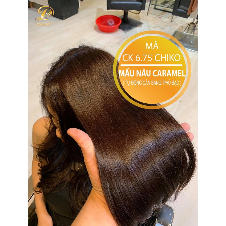 NÂU CARAMEL-Thuốc nhuộm tóc màu nâu caramel (CK 6.75)CHIKO  + TẶNG kèm trợ nhuộm+Hấp phục hồi