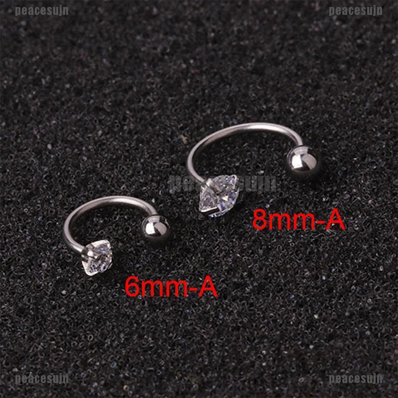 (PVN---NEW)1PC Crystal Cubic Zirconia Hoop Tragus Cartilage Piercing Stud Earrings Jewelry