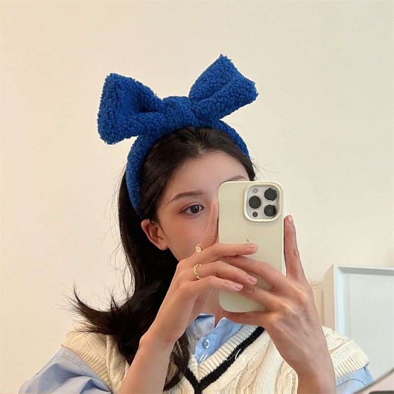 Kẹp Tóc Nơ Lớn Bằng Len Lông Cừu Nhiều Màu Nhập Khẩu Từ Hàn Quốc Dùng Rửa Mặt Vào Mùa Thu