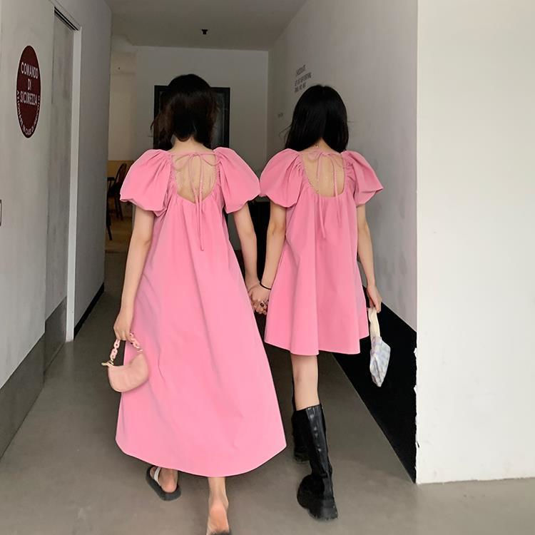 Đầm Nữ Ngắn Tay Cổ Vuông Thời Trang Retro