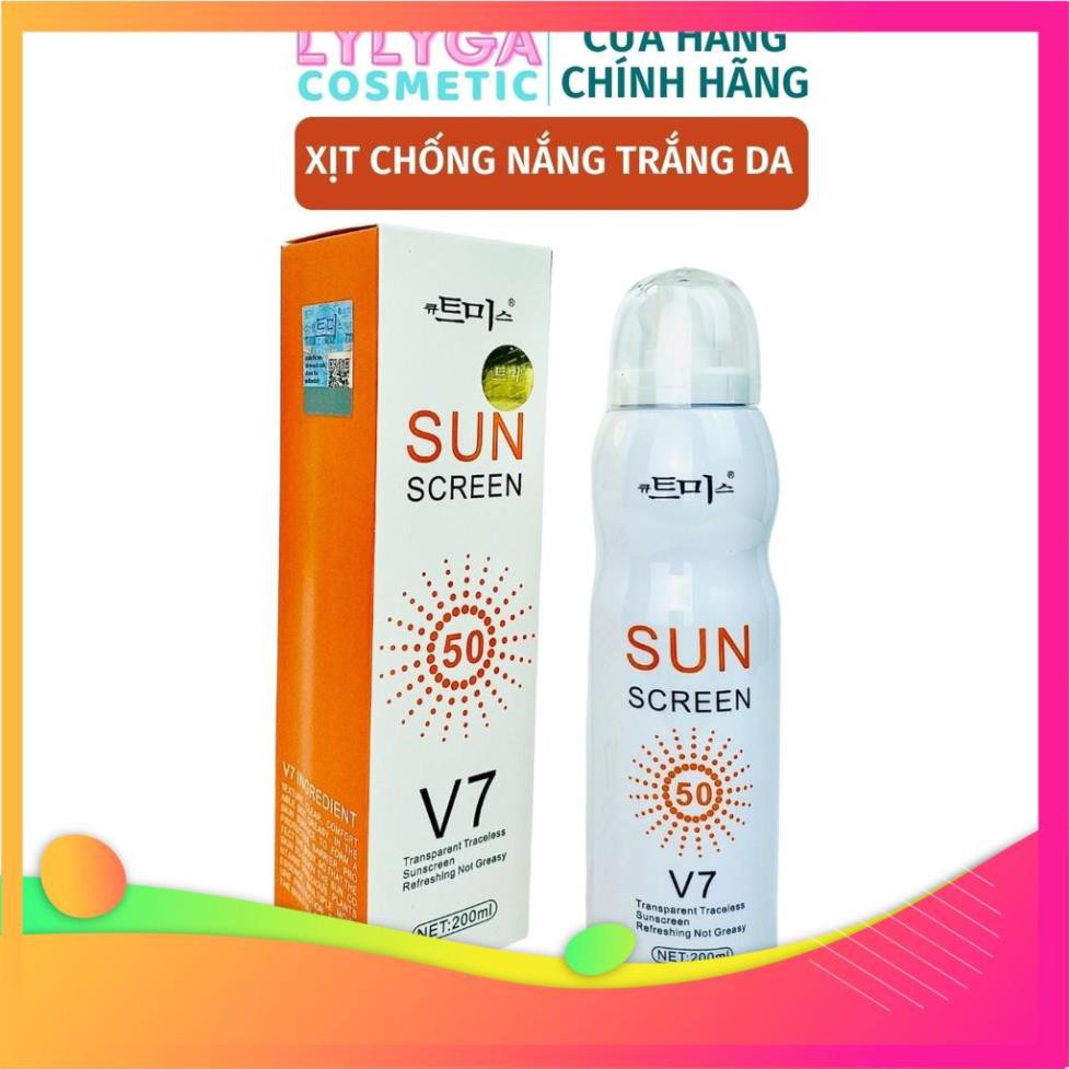 Kem chống nắng V7 SUN SCREEN SPF50 200ml - Xịt chống nắng trắng da, nâng tone, chống nước. Dạng xịt tiện dụng CN03