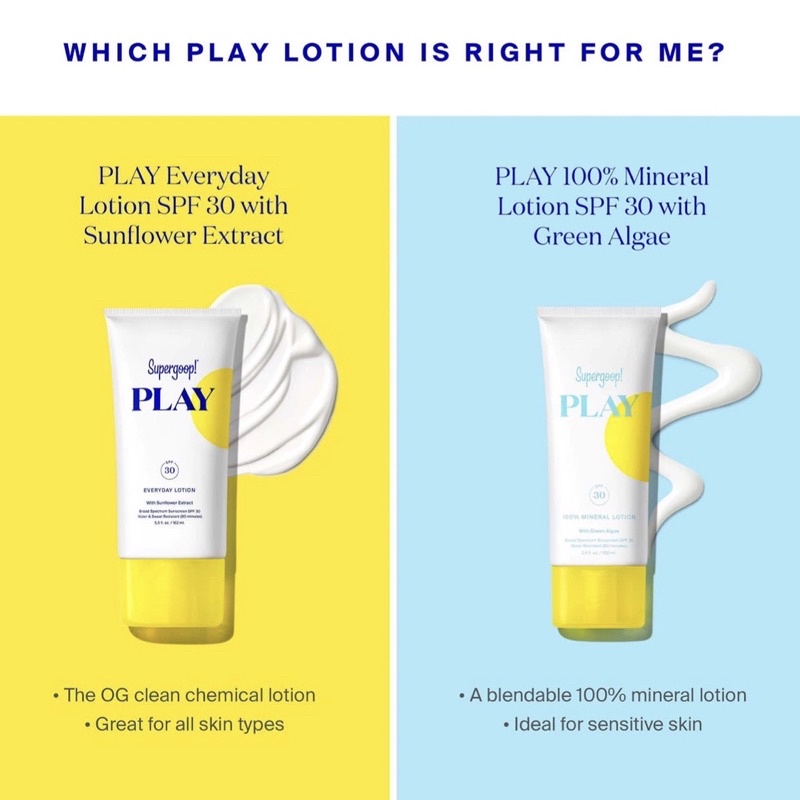 Kem chống nắng toàn thân Supergoop! PLAY 100% Mineral Lotion SPF 30 with Green Algae