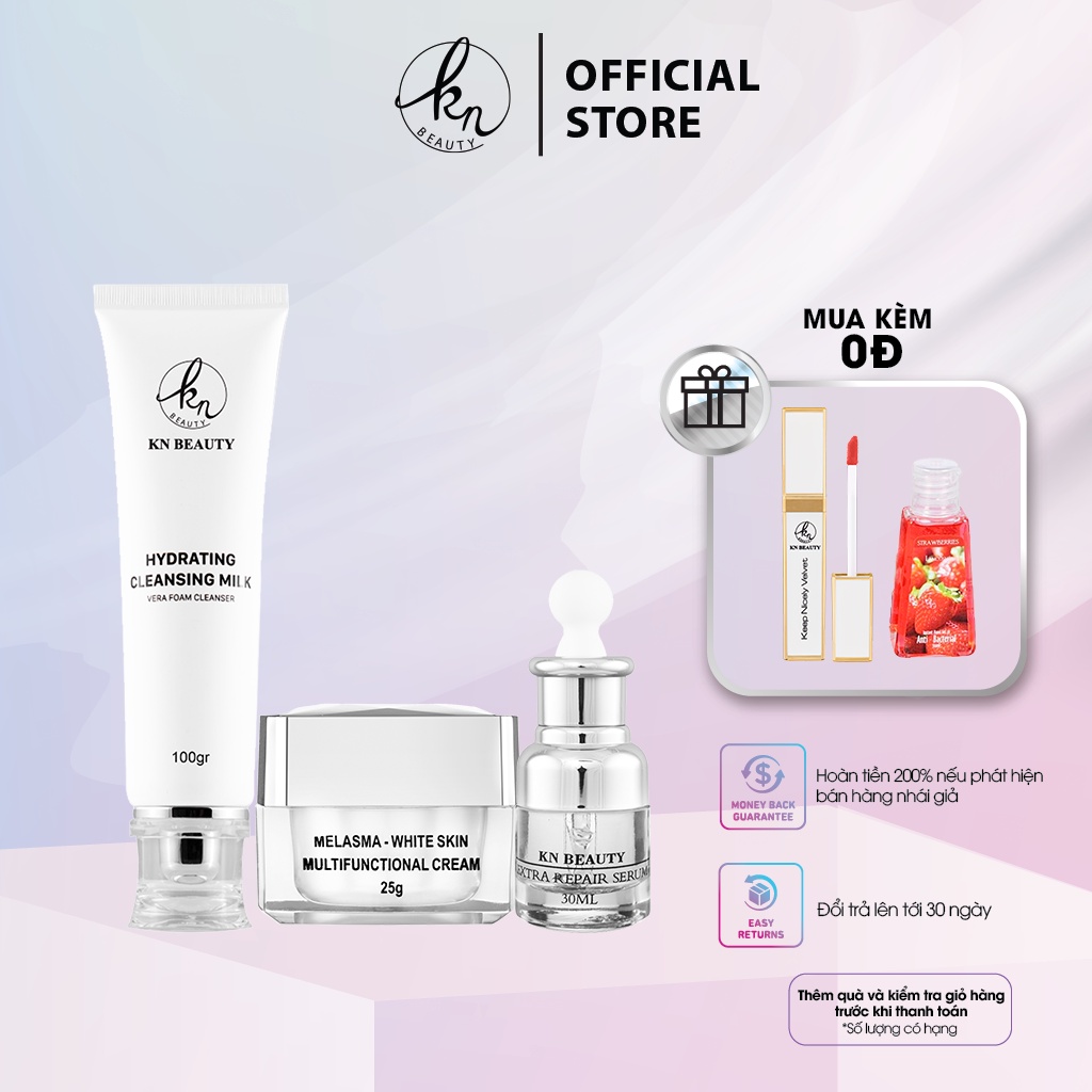 &lt;Nhận quà ngay&gt; Combo 3 sản phẩm Ngừa Nám Trắng Da KN Beauty Kem dưỡng 25g + Serum 30ml+ Sửa rữa mặt 100ml