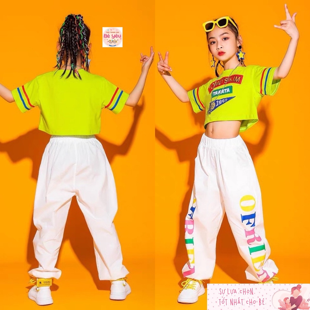 Set thể thao bé gái size đại cồ áo croptop rộng quần jogger thun cotton mềm mát cho bé 10kg đến 50kg