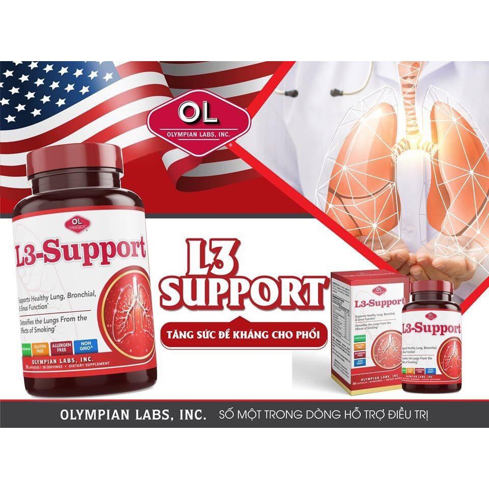 Viên Uống Bổ Phổi L3 Support Olympian Labs Giúp Phục Hồi Chức Năng Phổi, Xoang & Tăng Đề Hệ Kháng Hô Hấp