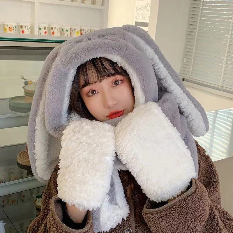 Mũ tai thỏ kèm găng tay dễ thương cho nữ