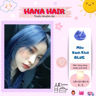 Thuốc nhuộm tóc màu xanh khói blue - light blue sea, màu thời trang hana kèm găng tay cheng, mũ trùm buddy,bịt tai minzi