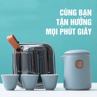 Ấm chén uống trà gốm cao cấp hiện đại 400ml bằng sứ, thích hợp dùng uống trà mang bộ trà đi du lịch, bộ ấm trà xách