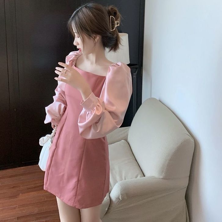 Đầm dáng suông tay phồng dài màu trơn phong cách nữ tính | BigBuy360 - bigbuy360.vn