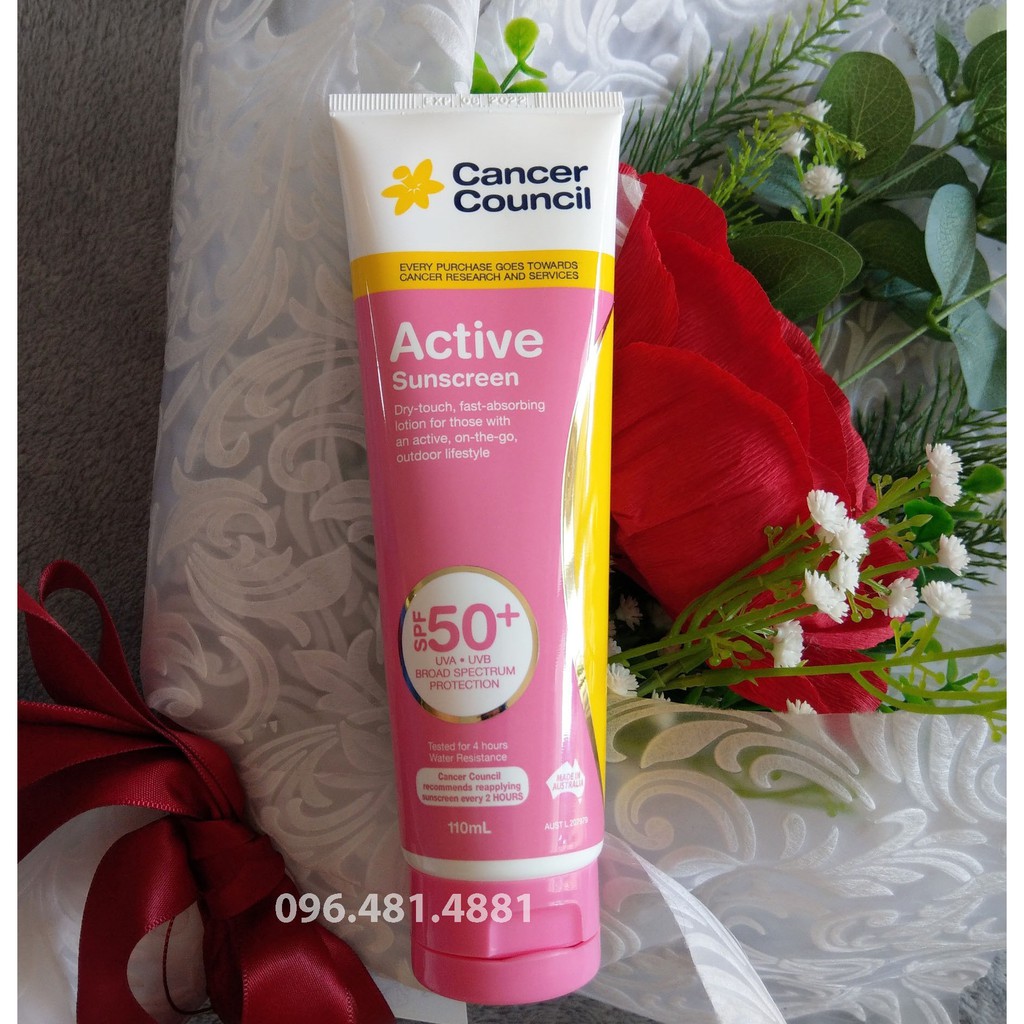 [CHÍNH HÃNG] Kem chống nắng năng động chân ái Cancer Council Active Sunscreen NHÃN HỒNG SPF50+/ PA ++++