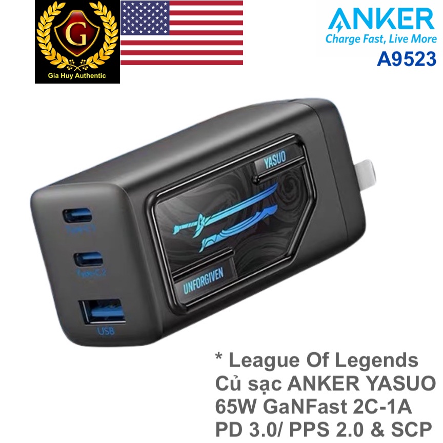 Củ sạc ANKER A9523 YASUO League Of Legends PD/PPS 65W 2C-1A Gallium Nitride