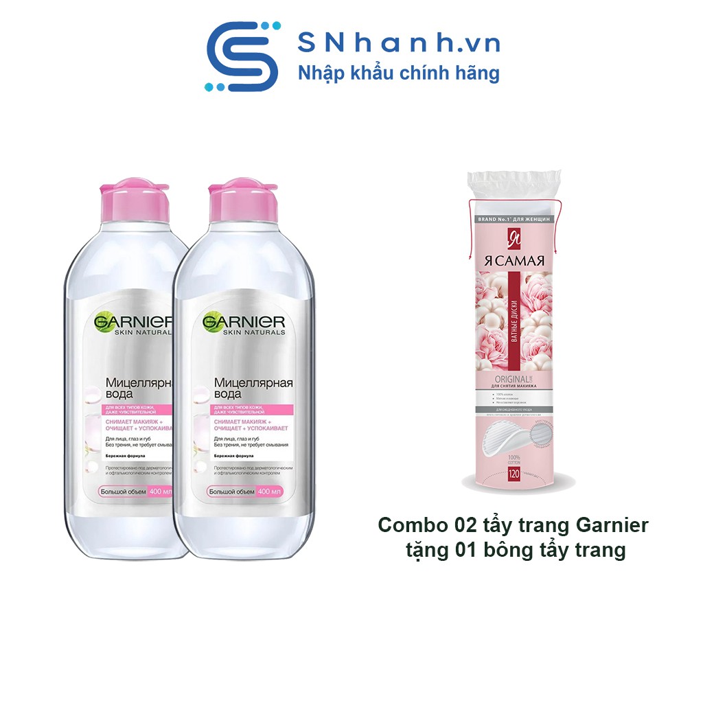 Combo 02 Tẩy trang Garnier 3 in 1 dành cho mọi loại da 400ml