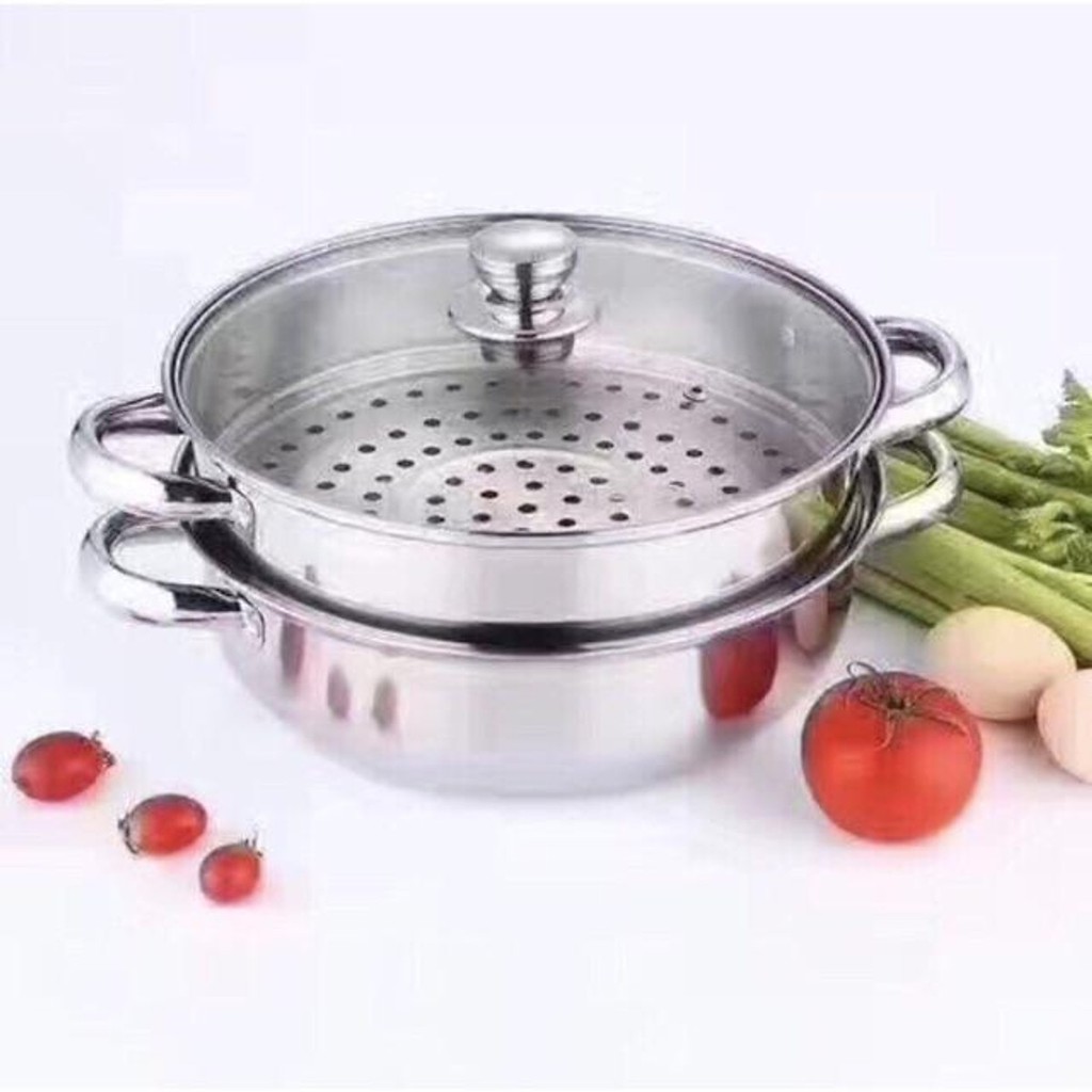 NỒI HẤP INOX 2 TẦNG POT 28 CM DÙNG BẾP TỪ, BẾP HỒNG NGOẠI, BẾP GA