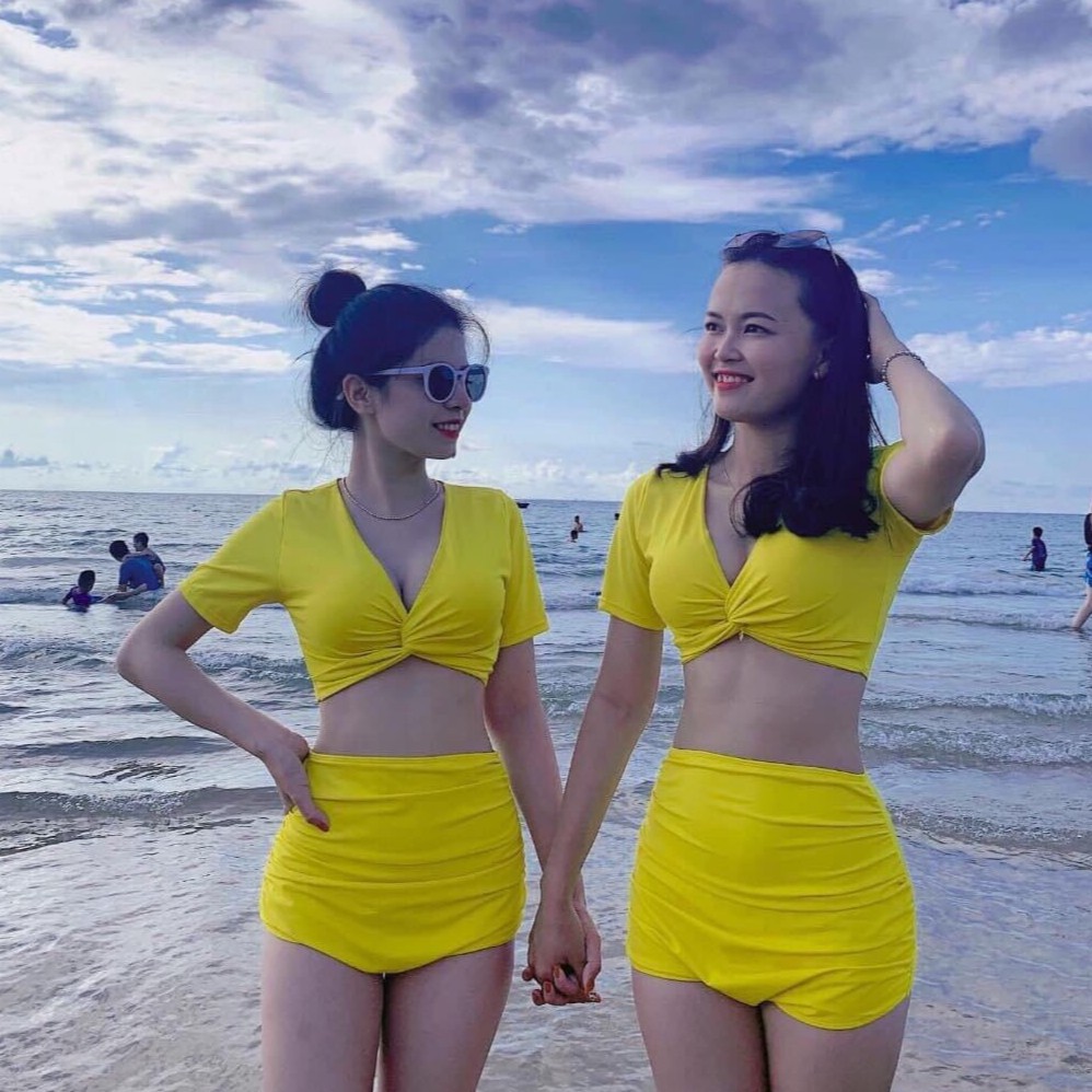 Bikini Đồ Bơi Nữ 2 Mảnh Aó Crop Xoắn Ngực Quần Đùi Nhúng Cạp Cao Nhiều Màu Freesize Bin Sports BHV074 | BigBuy360 - bigbuy360.vn