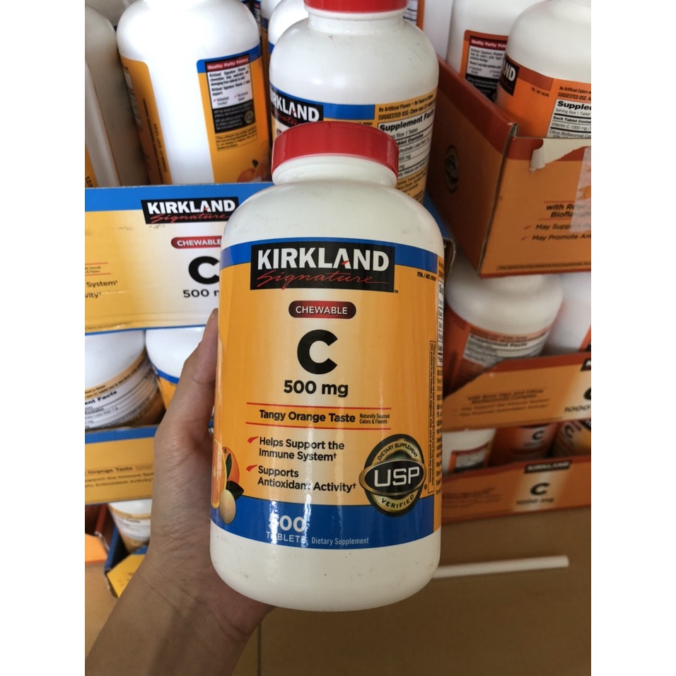 Kẹo nhai vitamin C Kirkland 500mg hộp 500 viên. DATE T1/2024 Của M.ỹ