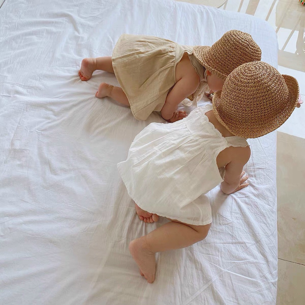 Mũ cói phong cách mùa hè thiết kế kiểu Hàn Quốc dễ thương dành cho bé gái