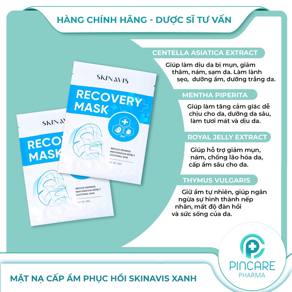 Mặt nạ dưỡng ẩm &amp; phục hồi da Skinavis Recovery Mask (Miếng Lẻ) - Hàng chính hãng - Nhà thuốc PinCare
