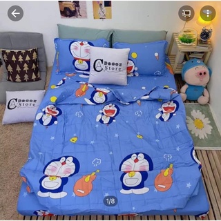 Bộ ga gối 1 ga 2 vỏ gối nằm cotton poly 1m6x2m,1m8x2m-set 3 món,mẫu doremon