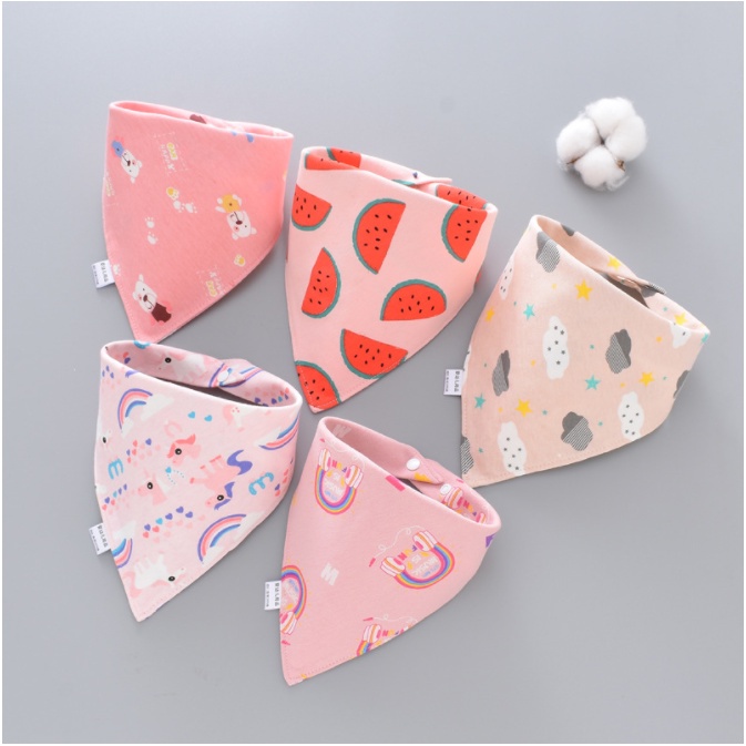 [100% cotton] Set 5 chiếc yếm tam giác cho bé màu sắc đẹp cực kỳ mềm mại 2 nấc cúc bấm dễ điều chỉnh 2 lớp