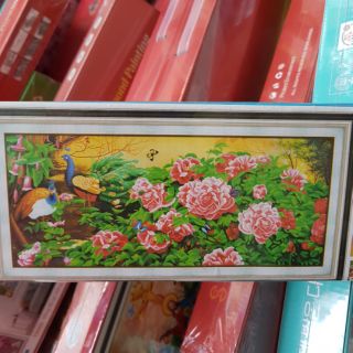 Tranh đính đá phu thê viên mãn bên hoa mẫu đơn tuyệt đẹp kt 200×90cm (kèm hình thật)
