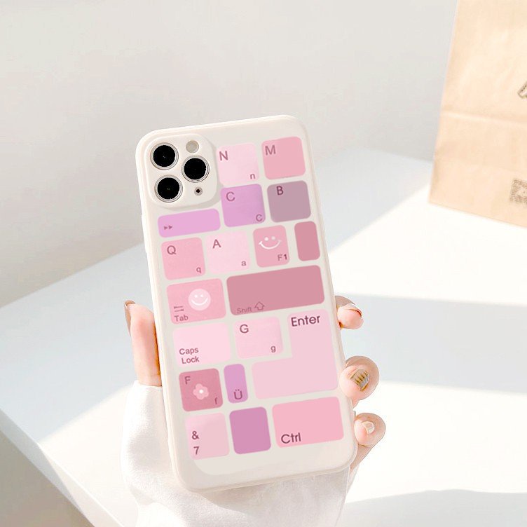 Ốp lưng iphone cạnh vuông hình bàn phím dành cho iphone 6 đến 14promax - E66