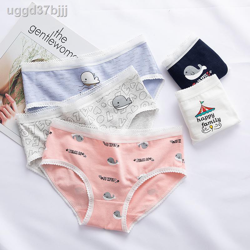 ❉✺đồ lót của phụ nữ cotton tinh khiết giữa eo quần sịp sinh viên short cạp thấp liền mạch cô gái đơn giản dễ thương