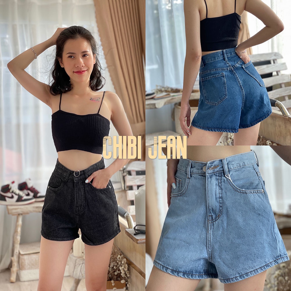 Quần Short Jean Nữ Basic CHIBIJEAN CB020 Tôn Dáng, Quần Đùi Nữ Trơn Đơn Giản Ullzang, Sọt Hack Dáng Siêu Xinh