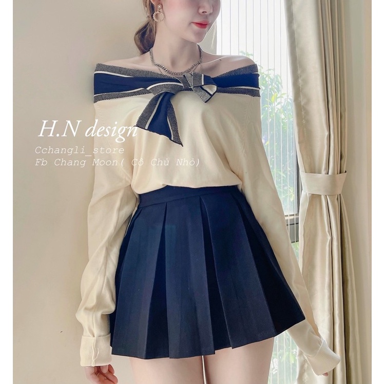 Áo len nơ trễ vai