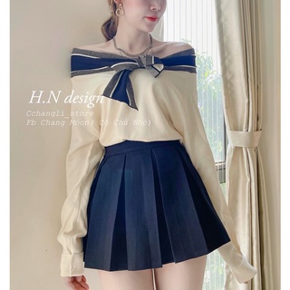 Áo len nơ trễ vai