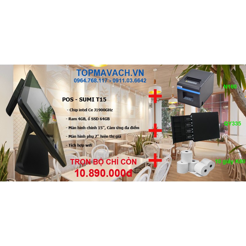 MÁY POS TÍNH TIỀN THU NGÂN SUMi T15 TẶNG MÁY IN BILL + KÉT THU NGÂN | BigBuy360 - bigbuy360.vn