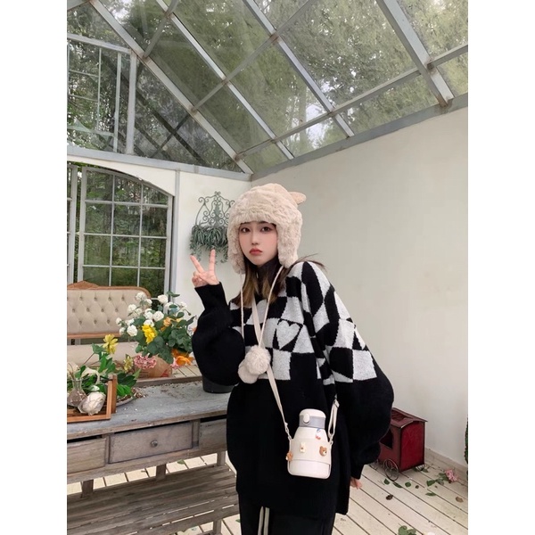 [Mã 2611THTRANG100K hoàn 10% xu đơn 99K] Áo len hoạ tiết CARO TRÁI TIM [FS] áo len form rộng màu đen trắng | BigBuy360 - bigbuy360.vn